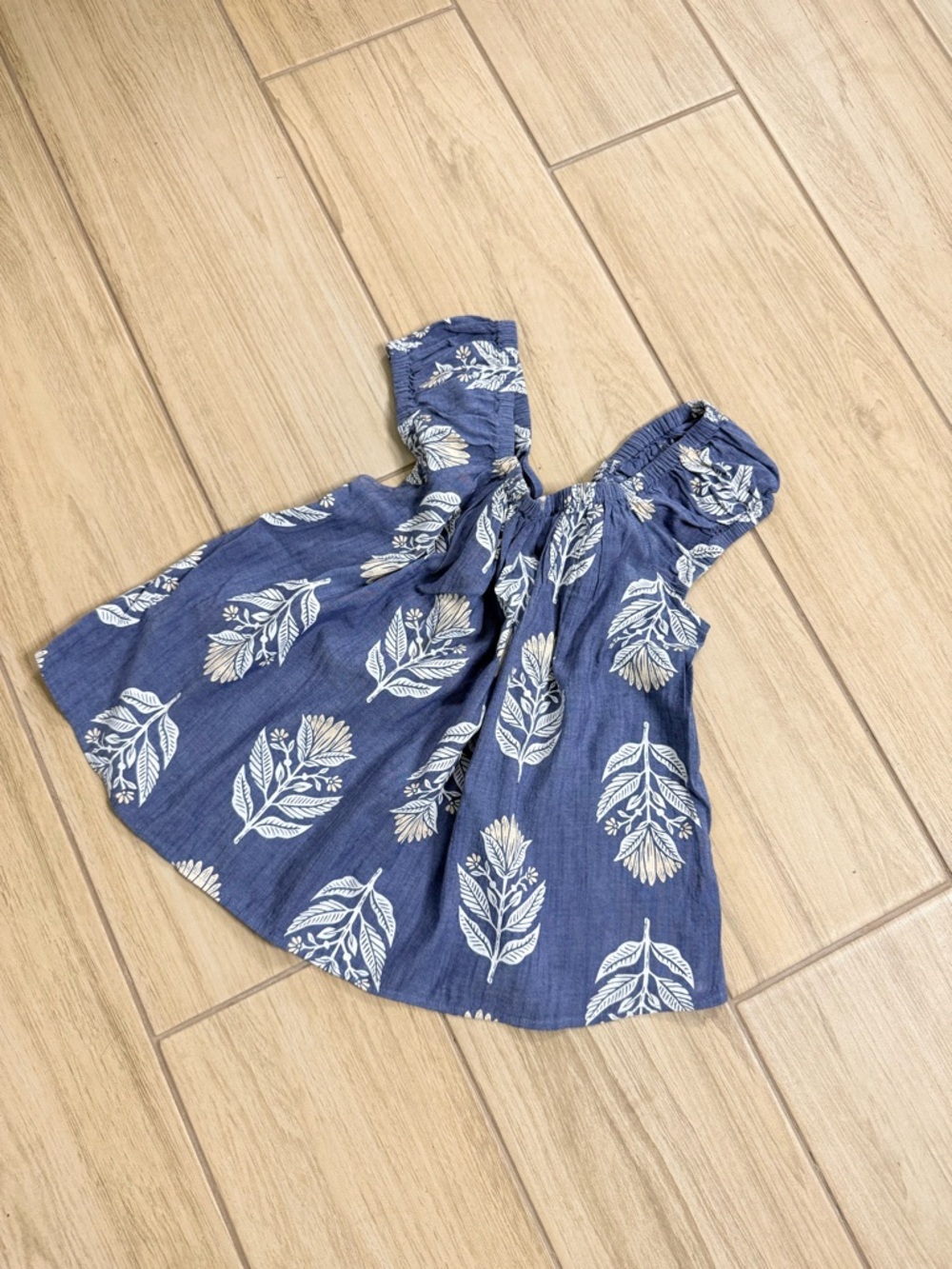 Old Navy Blue Floral Puff Sleeve Cutout Tie Back Swing Blouse S Cottagecore